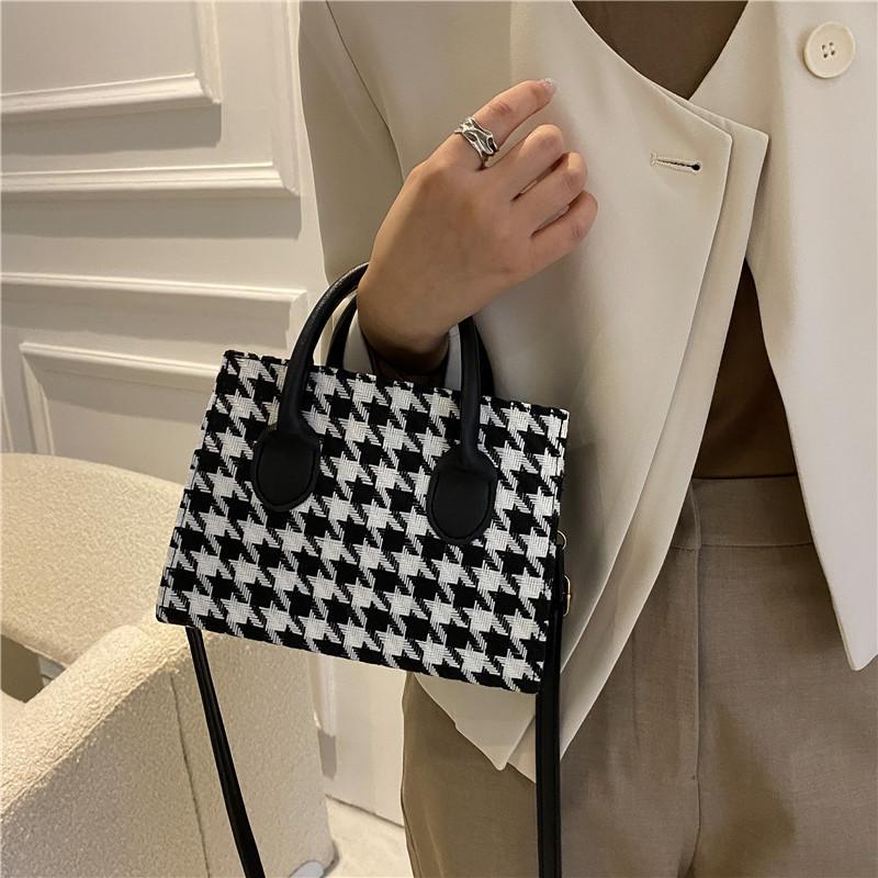 Womens Manhattan Houndstooth Tweed Small Tote  |  Tote Bags Handbags & Purses Black Multi