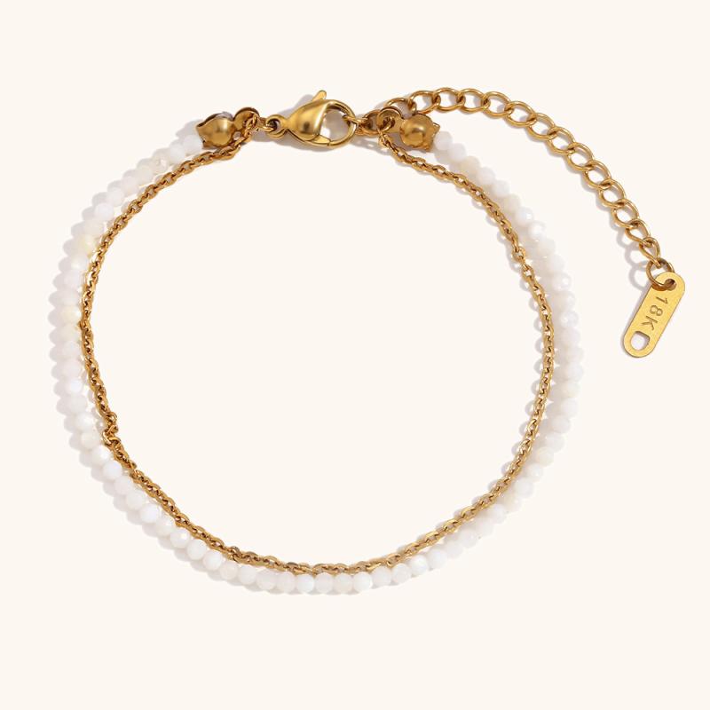 Womens Social Butterfly Pearl And Gold Bead Bracelet  |  Novelty Cream